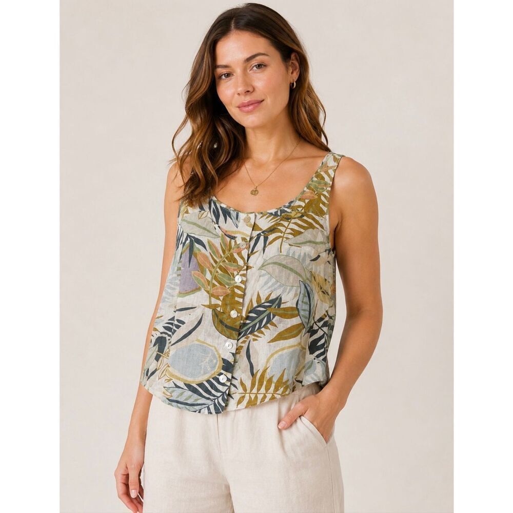 NWOT C & C linen floral tank top sz XL